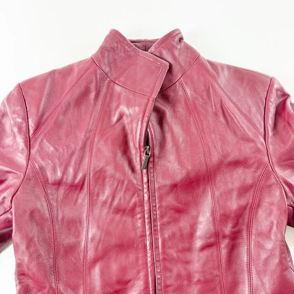 🪩 267. SIENA women’s small wine red leather jacket full zip - Picture 4 of 12